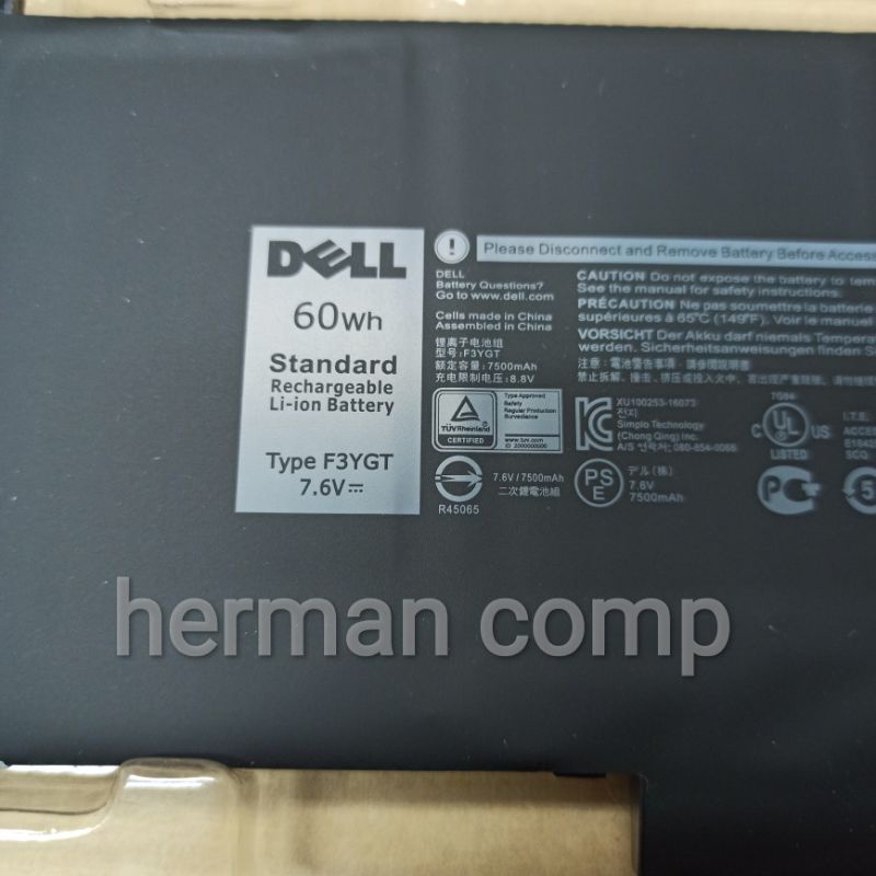 Original Baterai Dell F3YGT 60WH 4cell 7.6V 7500mAh