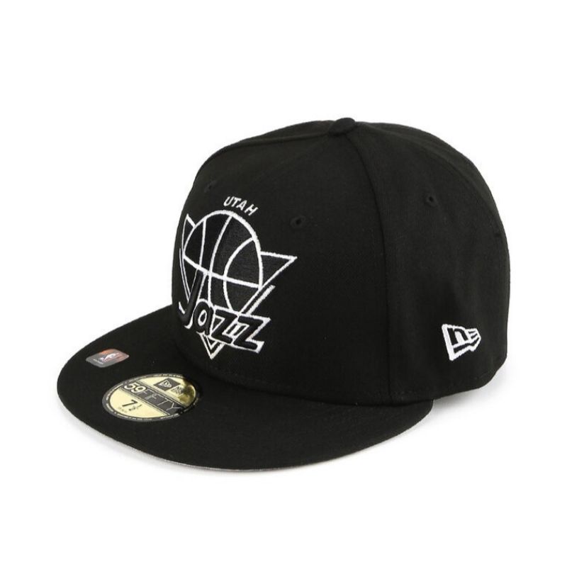 Topi New Era Cap Utah Jazz NBA Tip Off Black White 59Fifty Fitted Hat Original