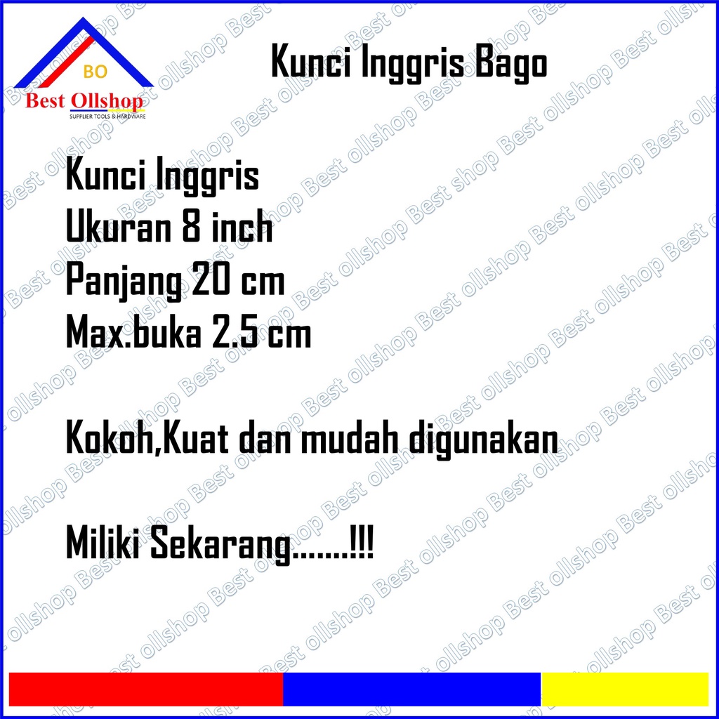 Kunci Bago 8 inch / Kunci Konci inggris Ingris Bako Bagong 8 inch Mini Hex Kecil Adjustable Wrench 200 MM RRT