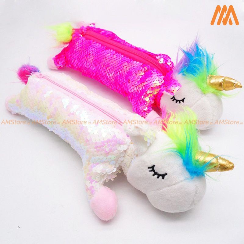 

AM - Tempat Pensil Kawaii Pensil Unicorn Sequien Boneka Pencil Case