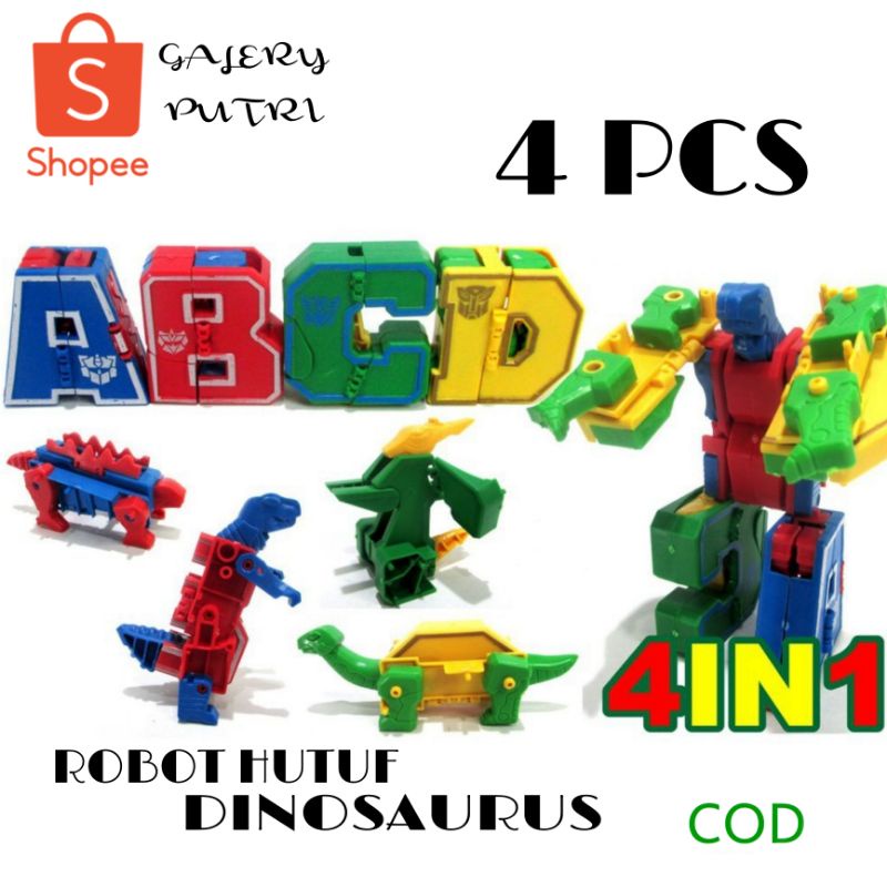 4 PCS MAINAN EDUKATIF ROBOT HURUF DINOSAURUS / ROBOT ANIMAL