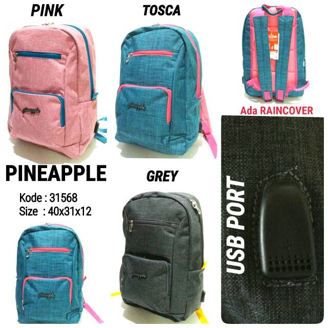 Tas sekolah ransel backpack pineapple 31568 murah baru free USB PORT