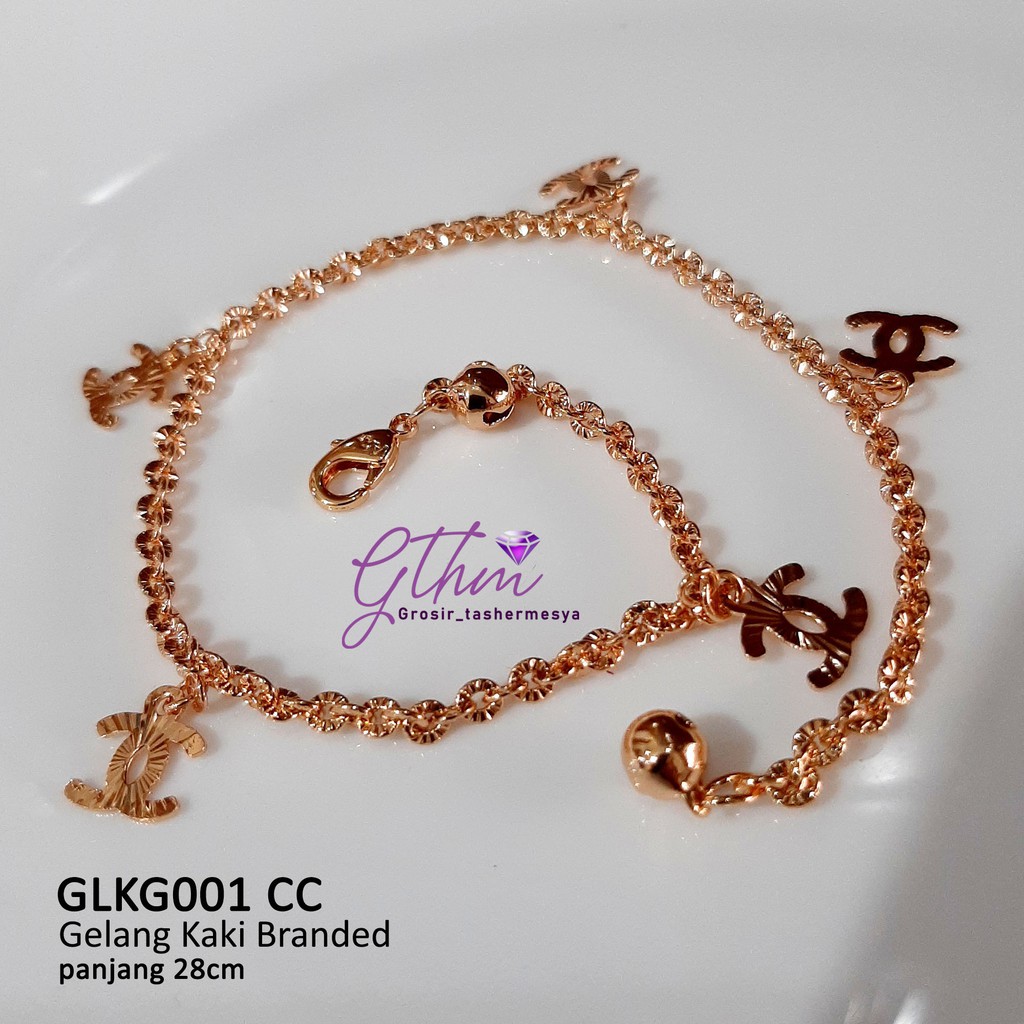 Gelang kaki cc nuri ukir lapis emas 18 k xuping perhiasan imitasi premium bagus elegant awet krincin