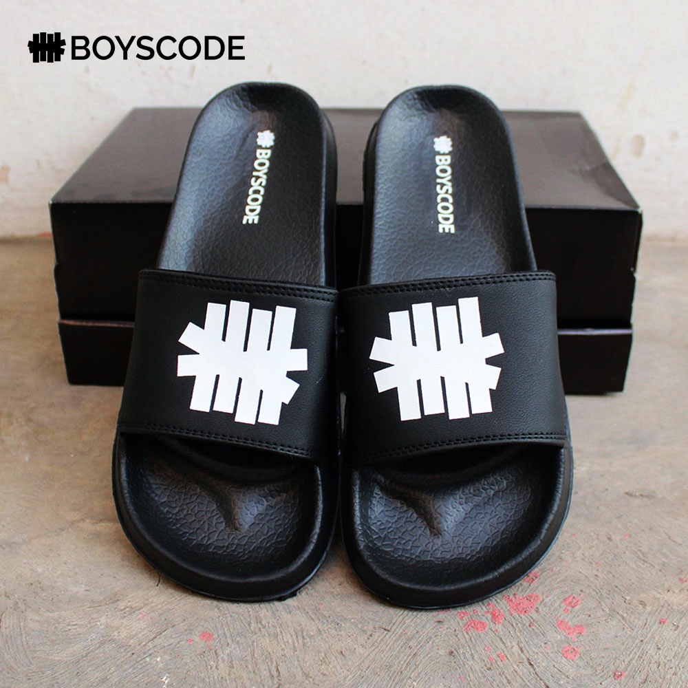 Sendal Slide Pria Distro Boyscode Logo Petir Original Fullblack / Sendal Selop Slip On Pria