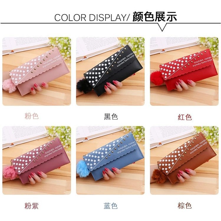 (COD) DOMPET PANJANG WANITA FREE POM-POM DOMPET LIPAT WANITA ❤️❤️MALLSHOPPING❤️❤️