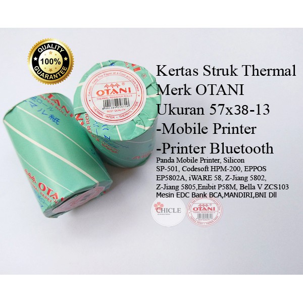 

Kertas Struk Thermal EDC & Mobile Printer 57x38, 1Pack isi 10Roll, Merk Otani