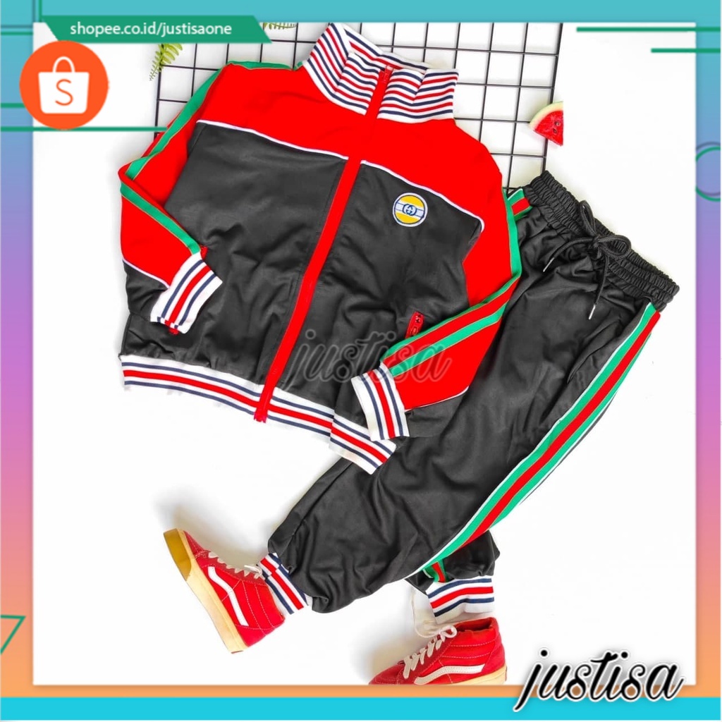 Promo !! Setelan baju anak cewek / setelan jacket trendy blaster gucci import ukuran 5-12tahun (hitam)