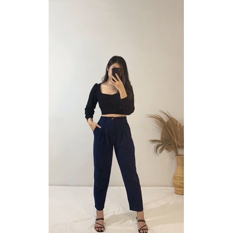 JOSHIN Celana wanita kulot polos kancing highwaist 03 - kulot pants seoul