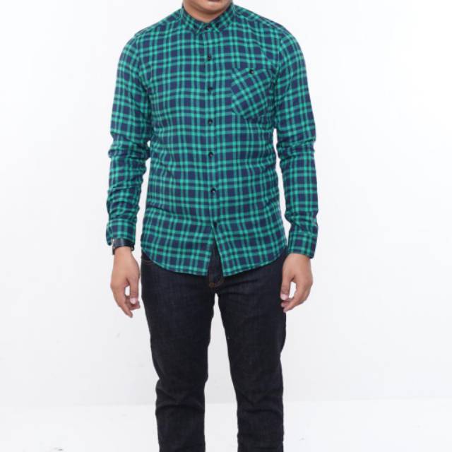 YB KEMEJA FLANEL PRIA MOTIF KOTAK LENGAN PANJANG SLIM FIT MODEL LONG SLEEVE GREEN