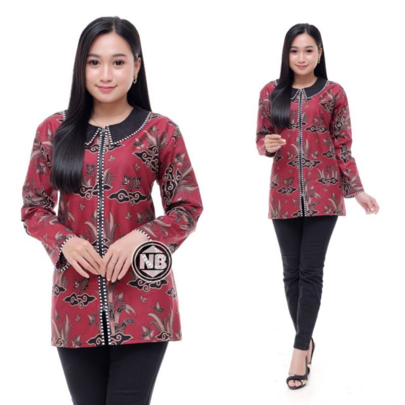 Blouse Batik Kerja Atasan Batik Wanita M L XL XXL jumbo-Kode B 01