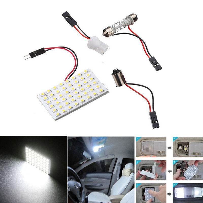 Lampu COB 48-LED SMD T10 4W 12V Warna Putih Untuk Interior Mobil