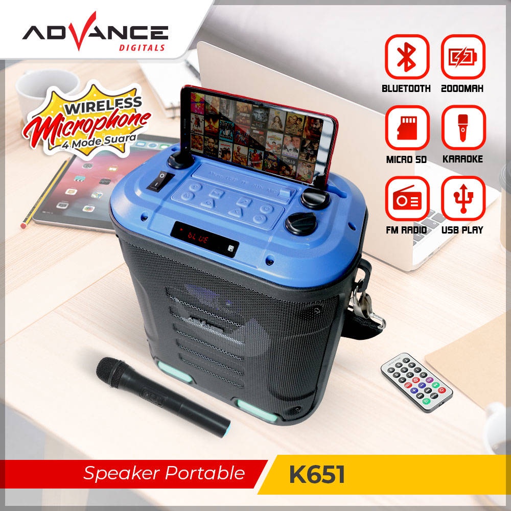 【READY STOCK】 Advance K651 Speaker Bluetooth Portable Speaker Plus Mic Wireless karaoke (mic wireless + mic kabel) digital Display