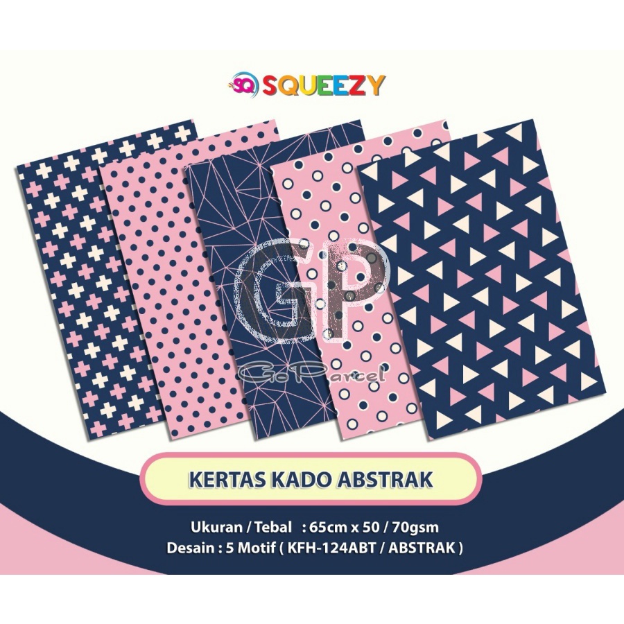 ( 5 Lembar ) KERTAS KADO SQ DOFF - GIFT WRAPPING PAPER ABSTRAK / ABSTRACT / SEGITIGA / DOT POLKADOT PINK/ TRIANGLE