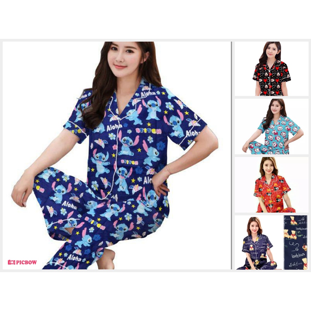 LFF Baju Tidur Wanita Piyama CP Motif Karakter-aloha navy