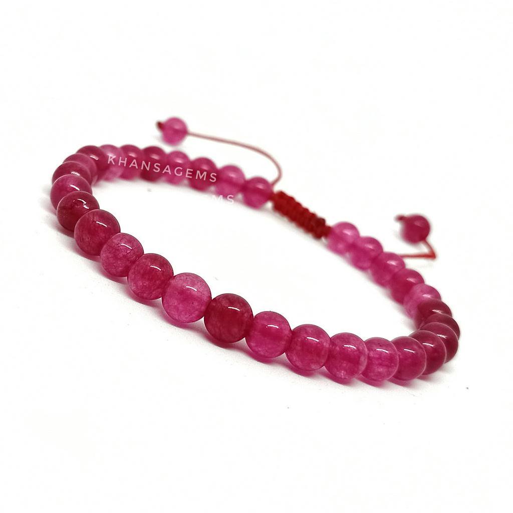 Gelang tangan batu giok Pink kristal diameter 6 mm