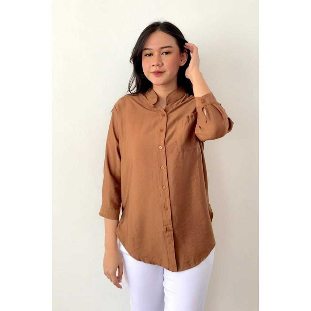 Nhm Kemeja Kerah Shanghai Wanita Polos Polo Linen