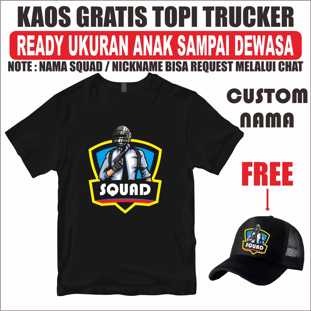 Kaos Gratis Topi Custom Name atau Squad PUBG Mobile