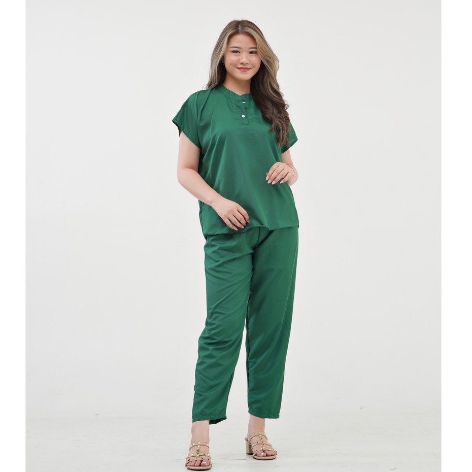 IZANY Piyama ONE SET AEON / Setelan Aeon Lengan Pendek Allsize Plain Polos-DEEP GREEN PLAIN