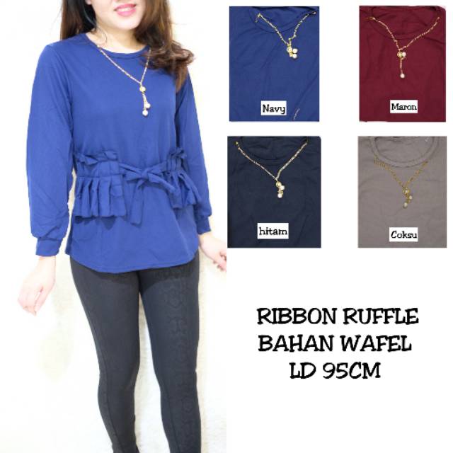 Atasan Ribbon Ruffle wanita / Bahan Wafel / All size