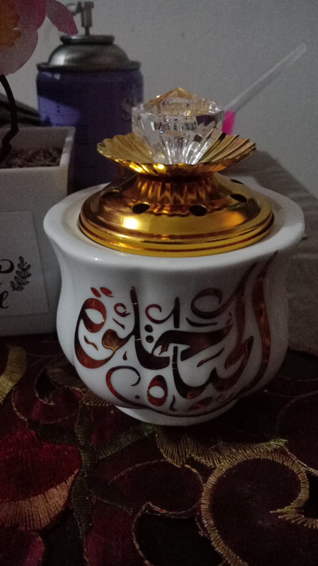 Tempat Bakar Dupa Mabkharah Keramik Arab Kaligrafi Model Tabung 8x10cm