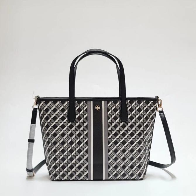 Tas Wanita Tory Burch Tb geo logo mini tote black cf