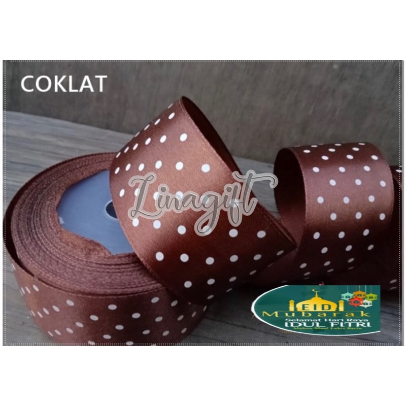 ( Rol 20 Yard ) PITA SATIN POLKADOT 1.5INCH / 4CM / 11/2IN - SILK SATEEN DOTS RIBBON 40MM