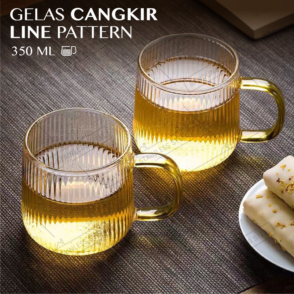 Gelas minum cangkir kaca 350ml glass kopi jus juice teh cantik unik pegangan emas