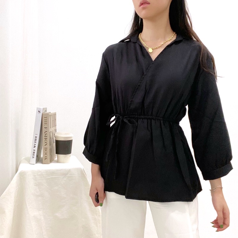 SAQILA Blouse V-Neck Kerah Formal Kimono Tied Waist / Atasan Kerja Wanita / Blouse Daily Casual 0347