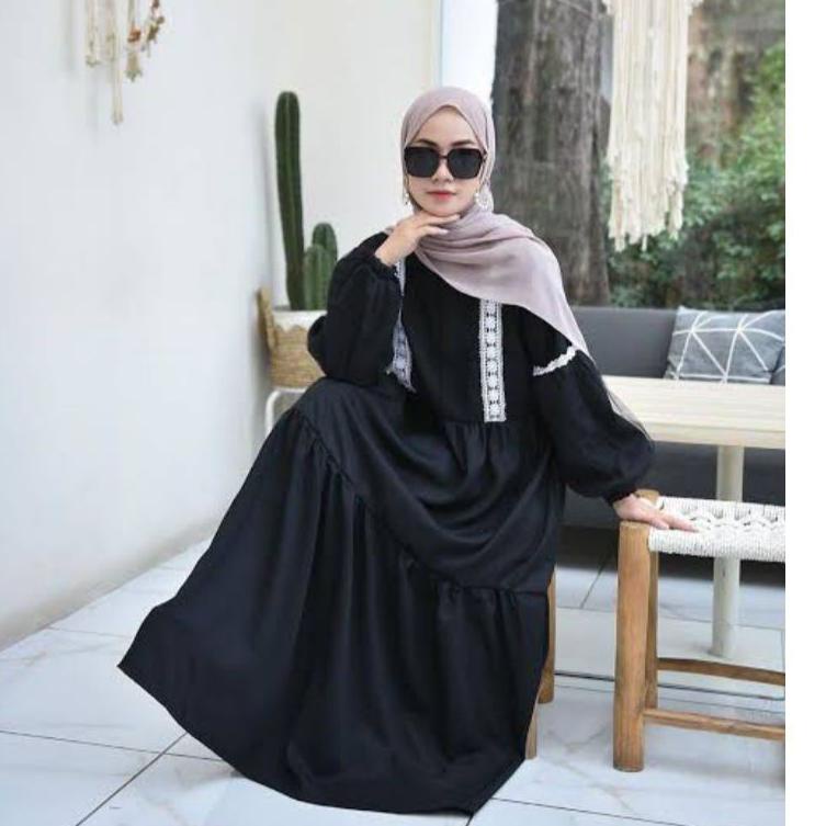 Paling Dicari.. Yulianty Hijab Fashion - Gamis Hitam Terbaru Jumbo | Hayla Dress [S M L XL XXL XXXL]