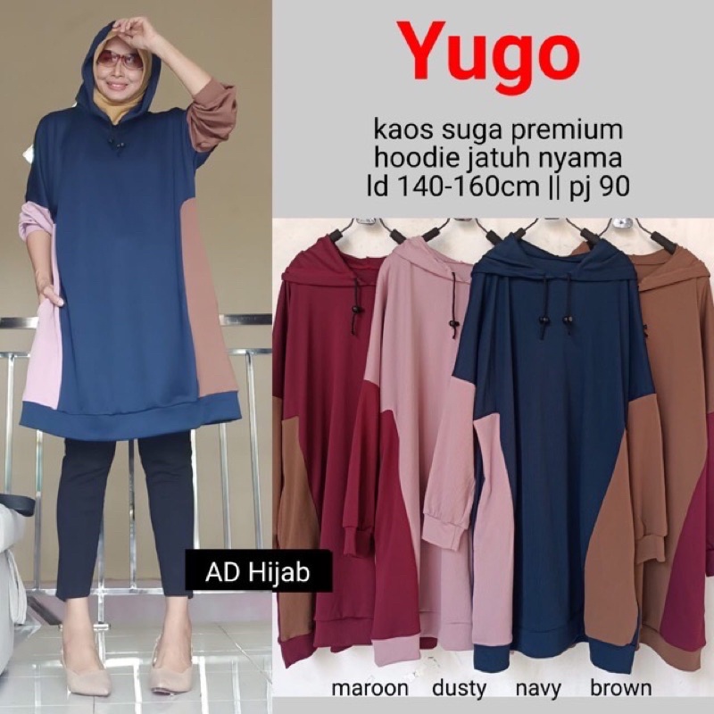 YUGO - YONA HOODIE BY AD HIJAB LONG HOODIE KAOS JUMBO WANITA