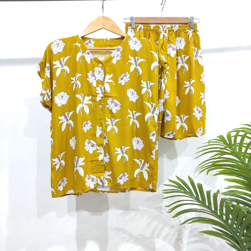 PIYAMA PENDEK RAYON | PIYAMA KANCING | BAJU RUMAHAN MURAH-TB 11
