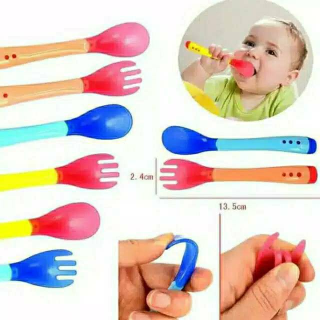 B2114 Set Sendok Garpu Silikon  MPASI Bayi Sensor Panas Baby
