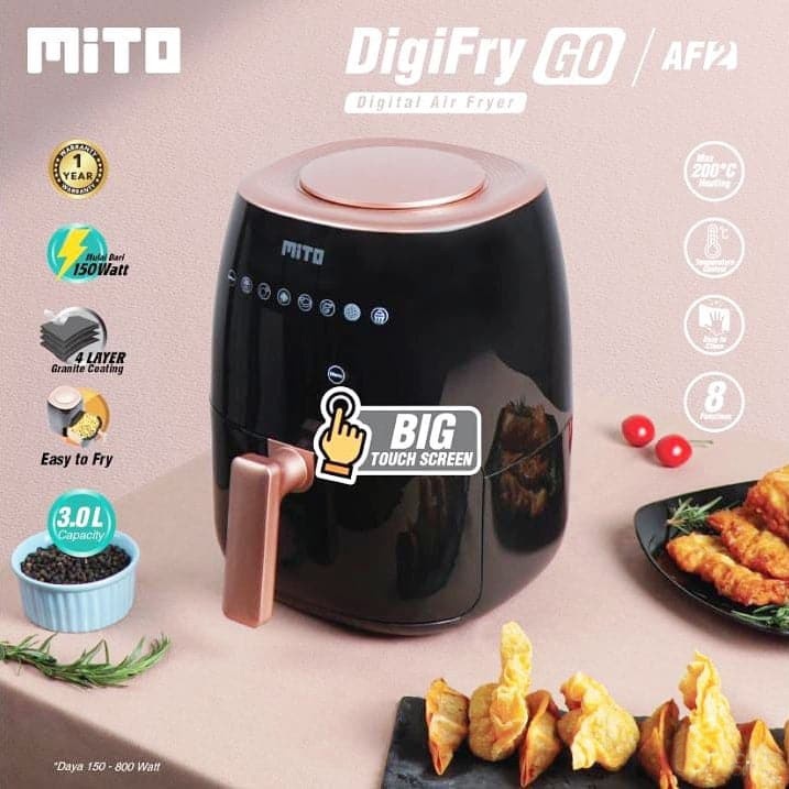 Mito Digital Air Fryer AF2 Menggoreng Tanpa Minyak kapasitas 3 Liter Low Watt Garansi Resmi