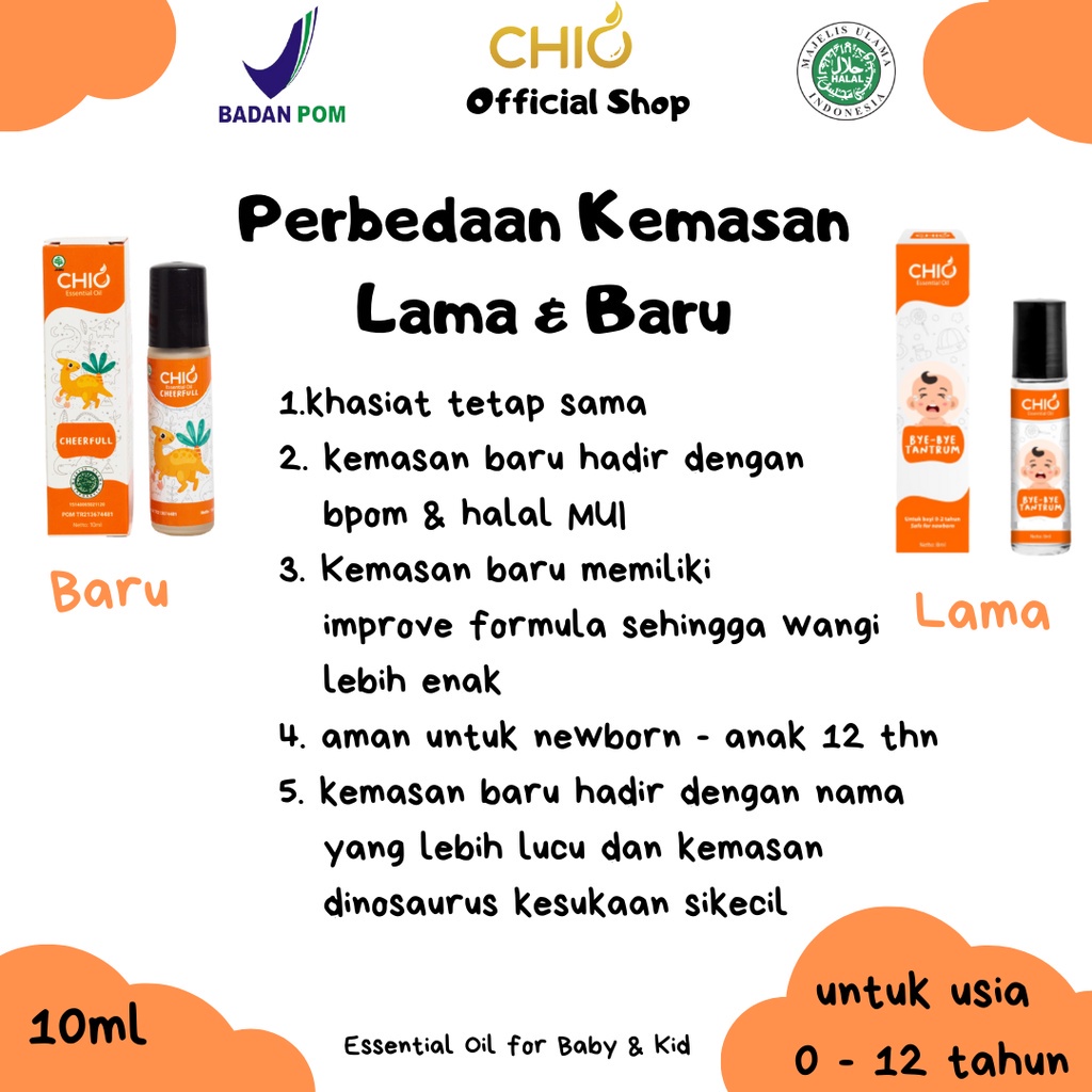 Chio Roll On Baby Essential Oil Baby and Kid Kemasan Dino