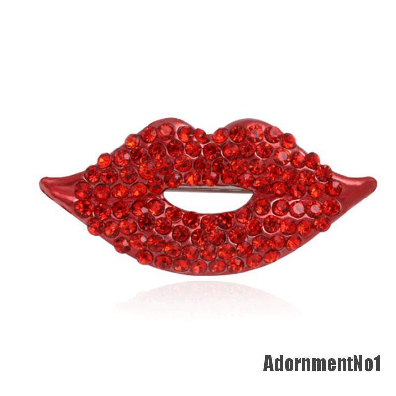 (Adornmentno1) Bros Pin Bentuk Bibir Merah Aksen Berlian Imitasi Untuk Wanita