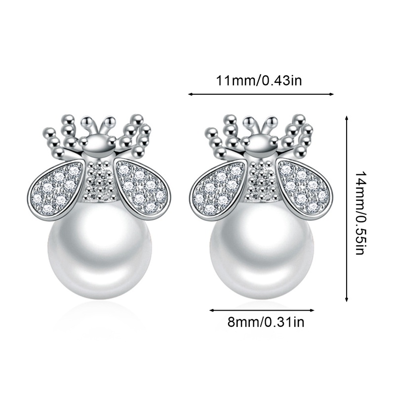 Anting Stud Desain Hewan Lebah Aksen Mutiara Kristal Kubik Zirkonia Untuk Wanita