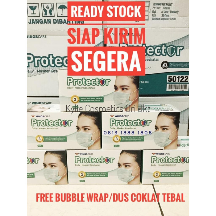 [READY STOCK ORIGINAL] Masker 3ply Wings Protector Earloop isi 50 pcs Surgical Mask Daily Medis 3 ply Termurah Ori