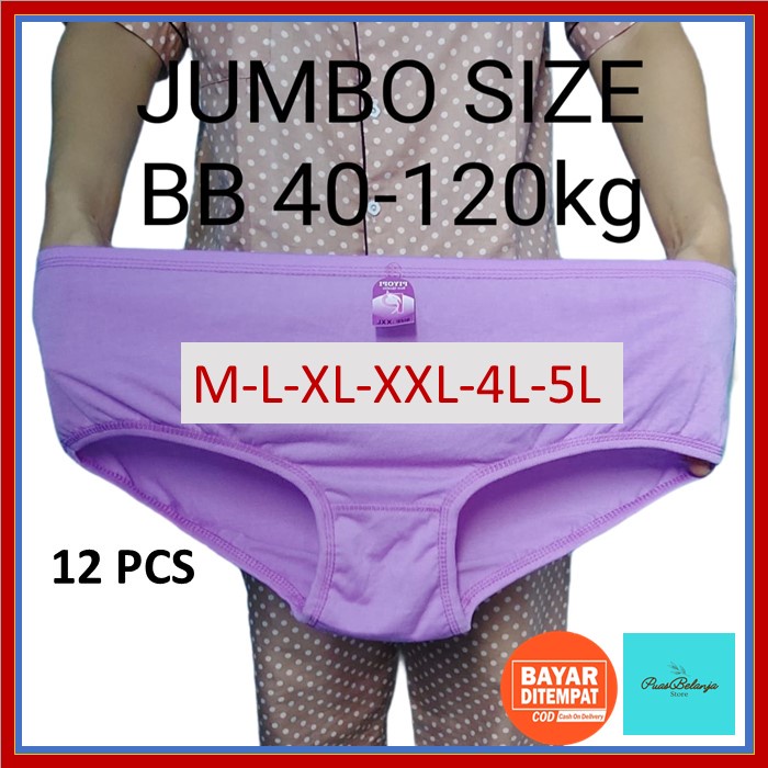 Celana Dalam Wanita Polos Katun (T-02) 12 PCS  Elastis CD Ibu HAMIL JUMBO 5L 4L 3L XL L