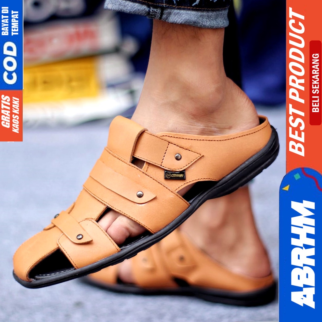 Sepatu Sandal Casual Kulit Asli Bustong Tutong Sendal Slop Original Murah Terbaru Kekinian