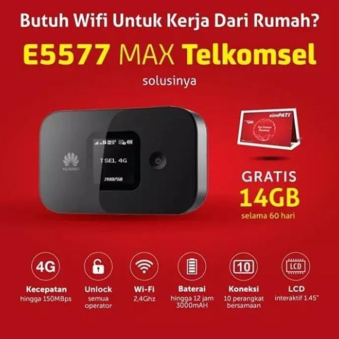 HUAWEI E5577 MAX MODEM WIFI ROUTER 4G FREE TELKOMSEL 14GB - MAX