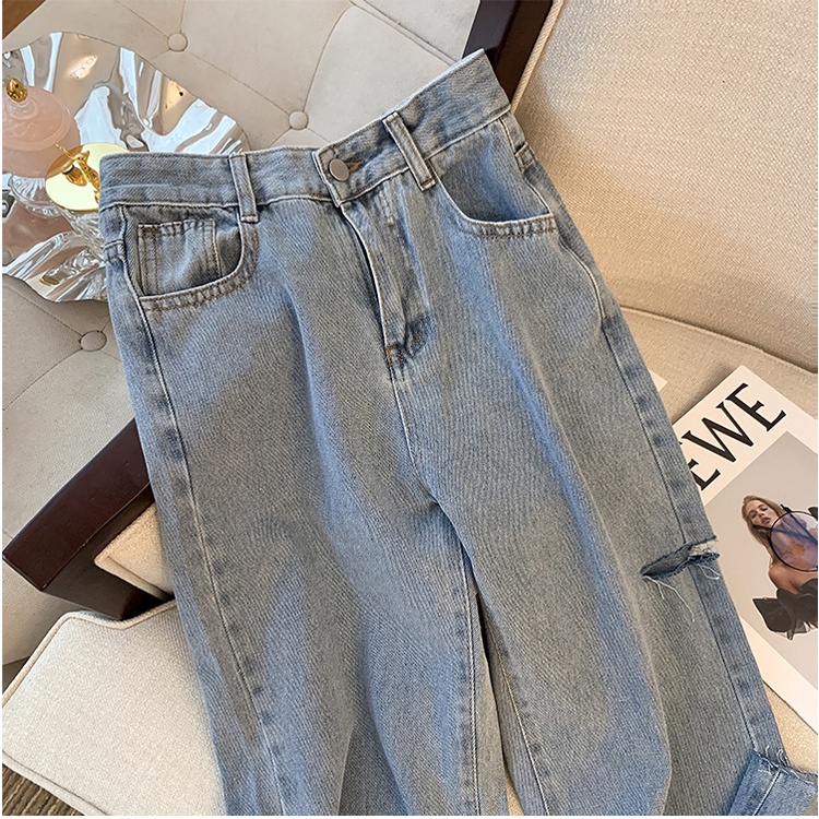 sobek jeans korean highwaist celana jeans panjang wanita Import（realpict）