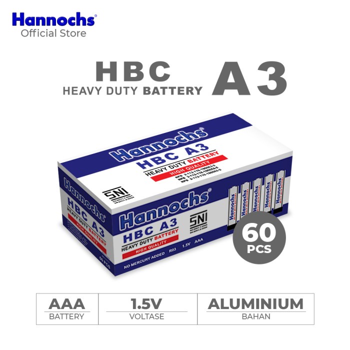 Hannochs HeavyDuty Baterai HBC AAA 1 kotak (5 Doz isi 60pc)