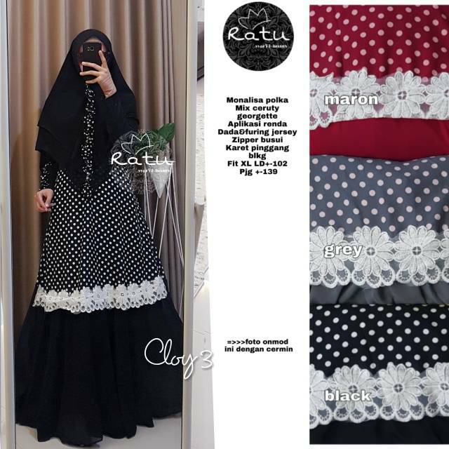Gamis set hijab cloy 3 syari ori ratu