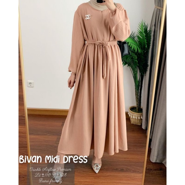 Bivan Midi Dress / Midi Premium / Midi Cantik / Midi Hitam navy mocca denim / Midi polos