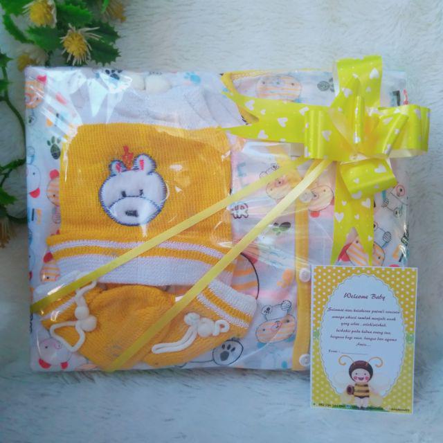Hampers baby kado bayi newborn topi rajut baby gift set parsel bayi-Kuning