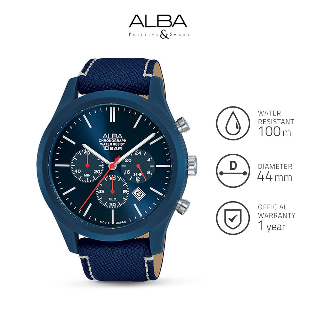 Alba Active Jam Tangan Pria Chronograph AT3G27 / AT3G27X1 Quartz Dark Blue Dial Nylon Strap Watch