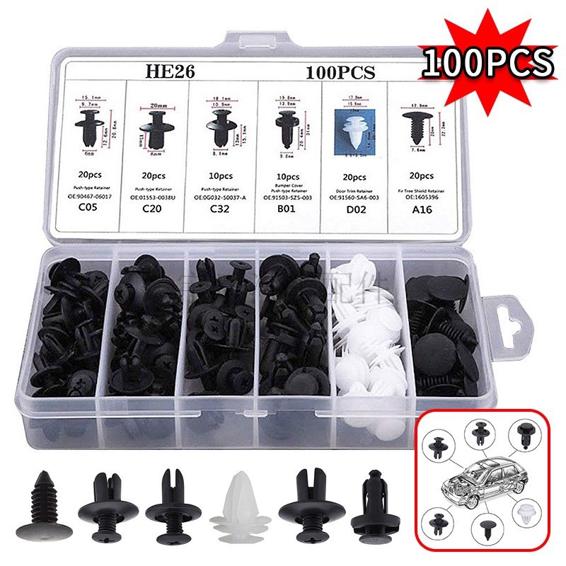 【100 Pcs】Baut Rivet Mobil/Klip Liner Rivet Kancing Mobil/Universal Car Push Pin Fasteners/Clip Trim Kit Mobil