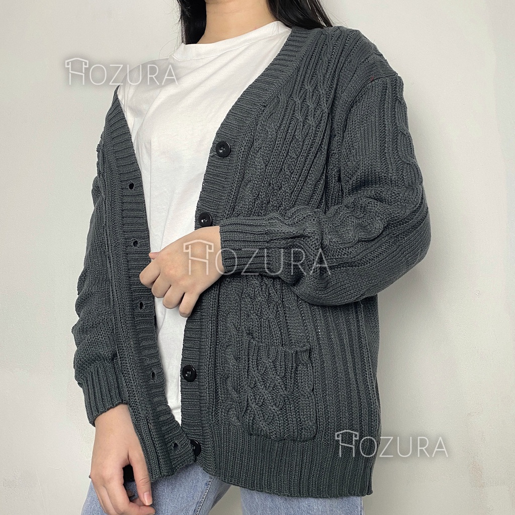 Hozura - Cardigan Sweater Rajut Kepang Wanita Premium Lanna - Cardigan Cable Tumblr Premium By Lizzy