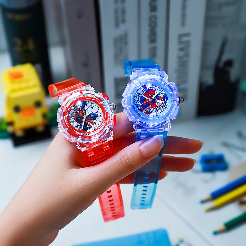 【Free box】Spiderman Jam Tangan Anak Laki-Laki LED Light Jam Tangan Anak untuk Siswa Laki-laki Jam Tangan Analog