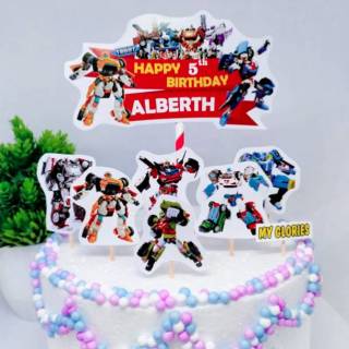 Paket Hiasan  Kue  TOBOT Birthday Topper Cake Dekorasi 